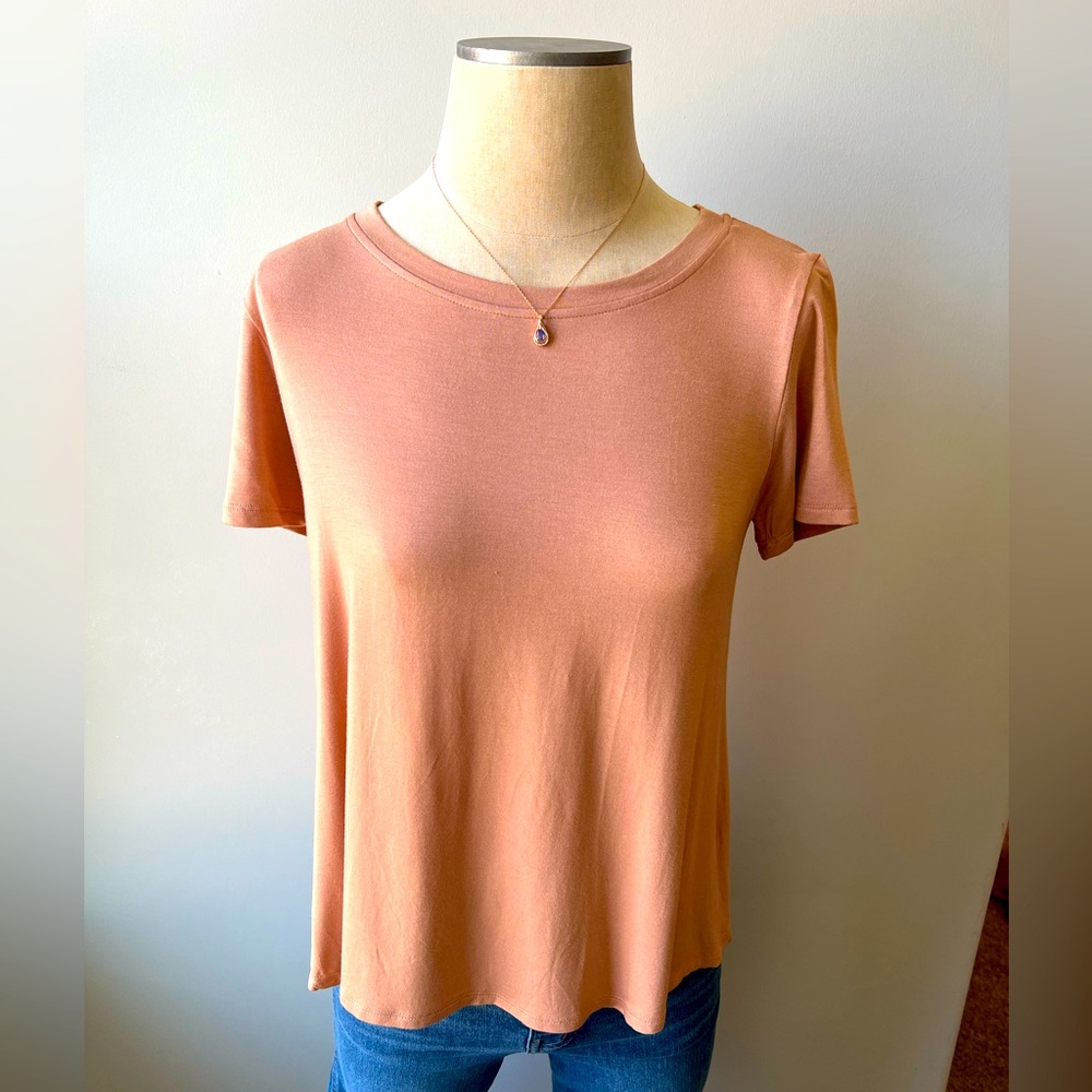 These Bamboo tees are super soft and versatile. Color is Camel and various sizes